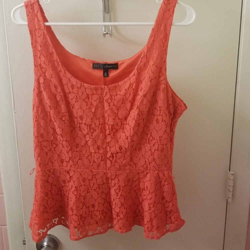 Coral lace sleeveless peplum top